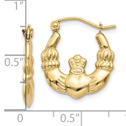 10K Yellow Gold Polished Claddagh Hoop Earrings