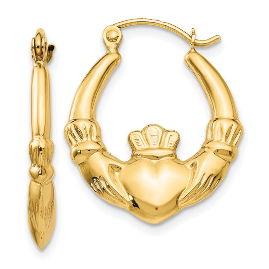 10K Yellow Gold Polished Claddagh Hoop Earrings