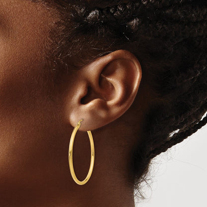 10K Yellow Gold 10K Polished 2mm Lightweight Tube Hoop Earrings