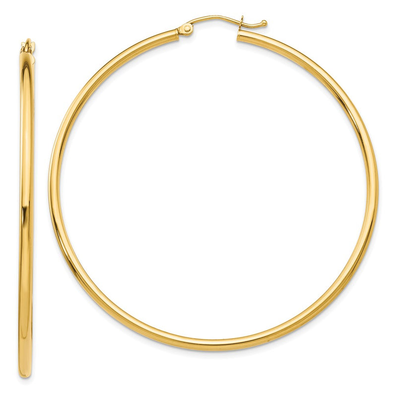 10K Yellow Gold 10K Polished 2mm Lightweight Tube Hoop Earrings
