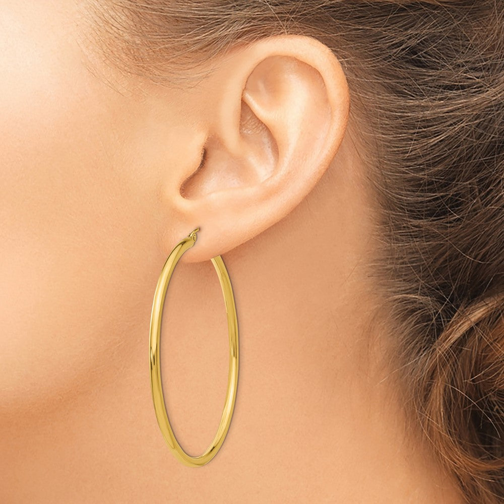 10K Yellow Gold 10K Polished 2.5mm Lightweight Tube Hoop Earrings