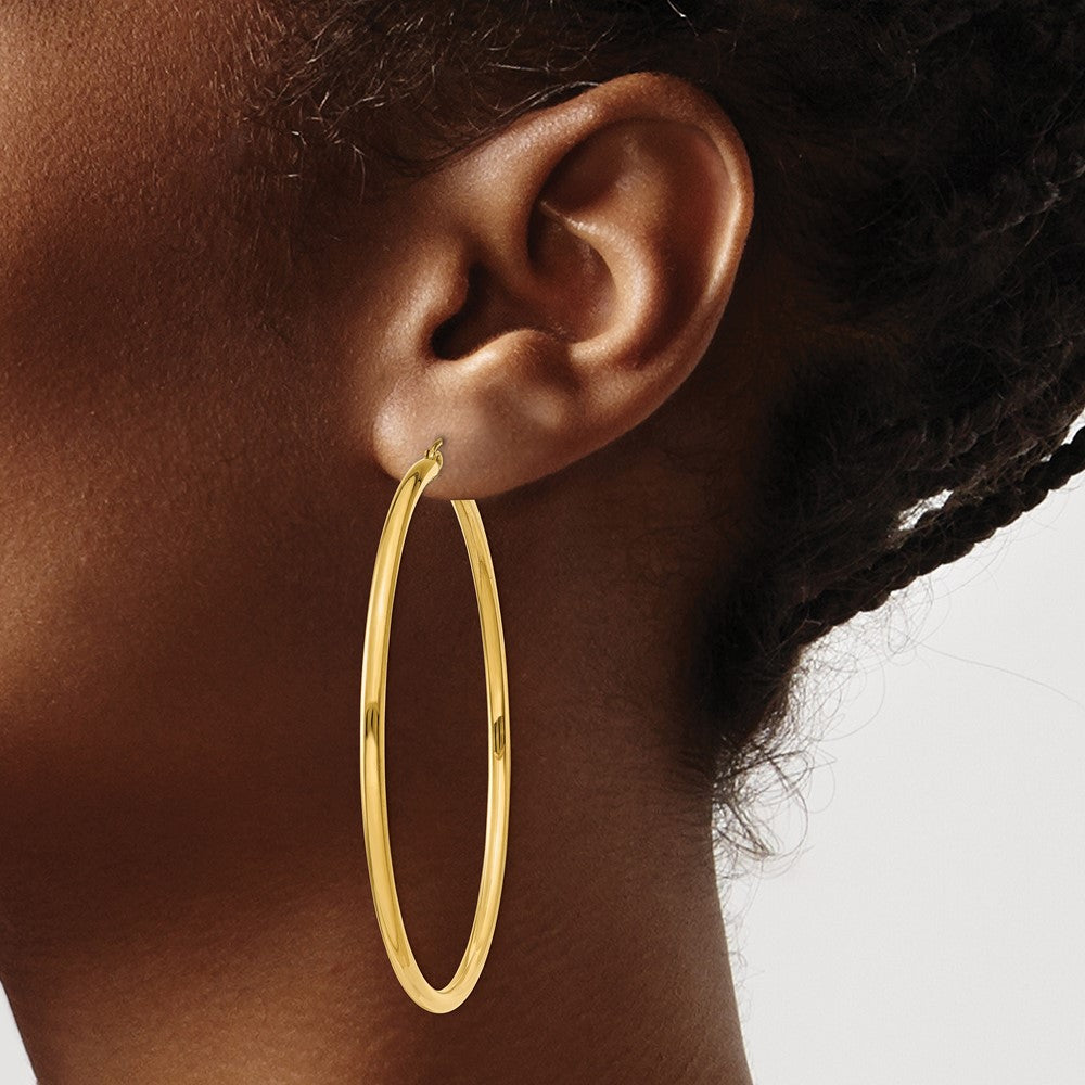 10K Yellow Gold 10K Polished 2.5mm Lightweight Tube Hoop Earrings