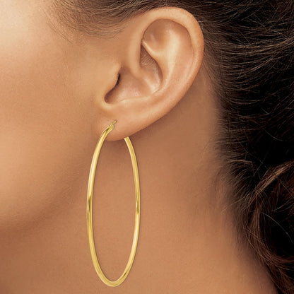 10K Yellow Gold 10K Polished 2.5mm Lightweight Tube Hoop Earrings