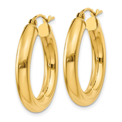 10K Yellow Gold Polished 4mm Lightweight Tube Hoop Earrings