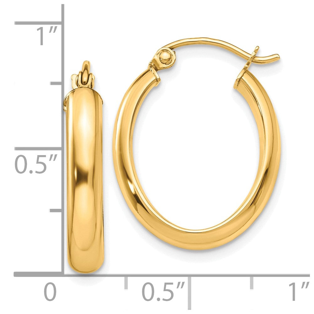 10K Yellow Gold Polished 3.5mm Oval Hoop Earrings