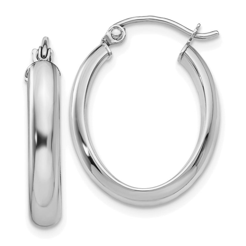 10K White Gold Polished 3.5mm Oval Hoop Earrings