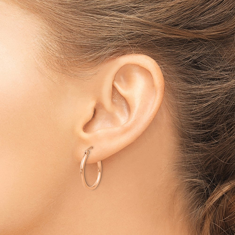 10K Rose Gold 10K Polished 2mm Tube Hoop Earrings