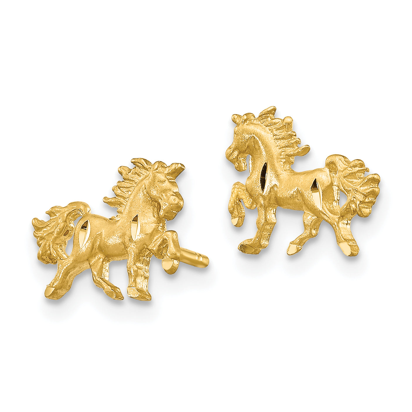 10K Yellow Gold Satin Diamond-Cut Unicorn Post Earrings