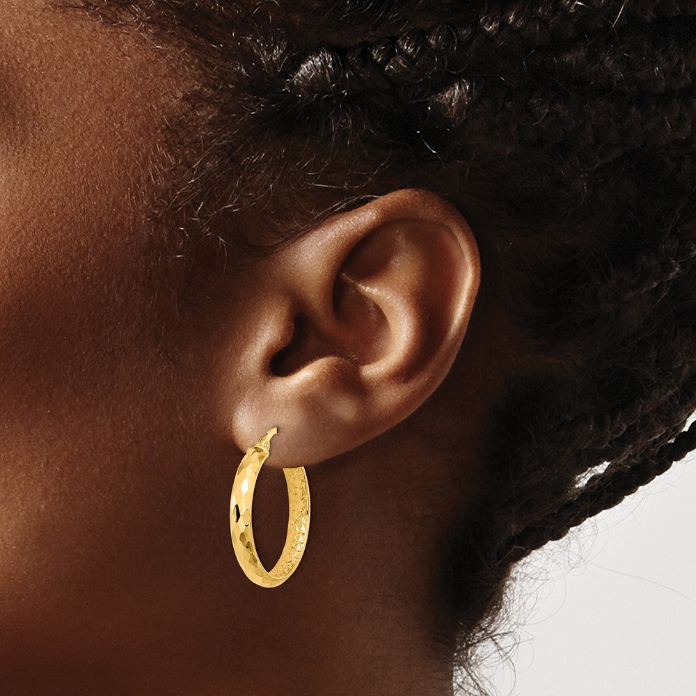 10K Yellow Gold Polished And Textured Diamond-Cut Inside Fancy Hoop Earrings