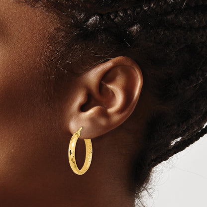 10K Yellow Gold Polished And Textured Diamond-Cut Inside Fancy Hoop Earrings