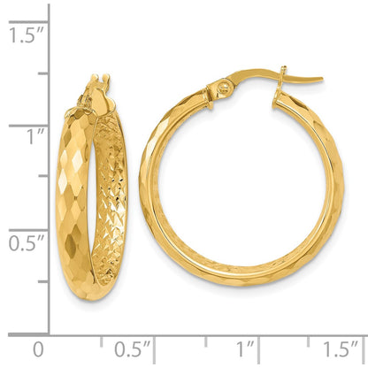 10K Yellow Gold Polished And Textured Diamond-Cut Inside Fancy Hoop Earrings