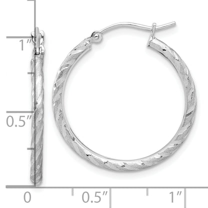 10K White Gold Polished And Satin D/C 2.00mm Hoop Earrings