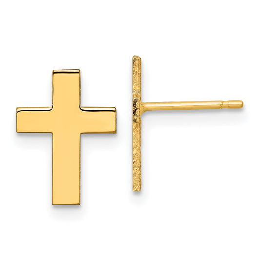 10K Yellow Gold Polished Cross Earrings