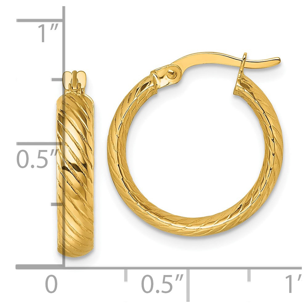 10K Yellow Gold 10K Polished 3.80 X 18mm Twist Textured Tube Hoop Earrings
