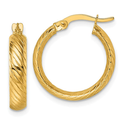 10K Yellow Gold 10K Polished 3.80 X 18mm Twist Textured Tube Hoop Earrings
