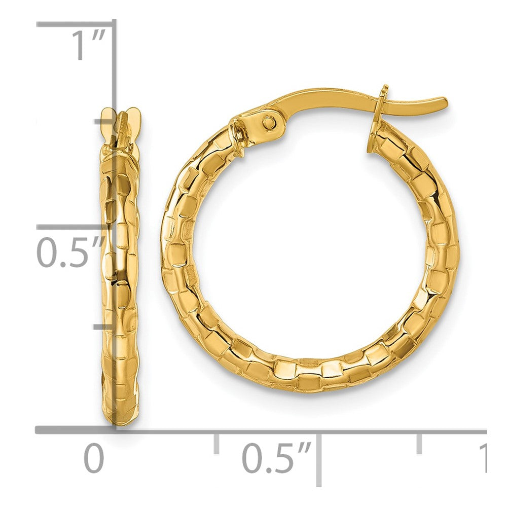 10K Yellow Gold 10K Polished And Textured 2.50 X 19mm Tube Hoop Earrings