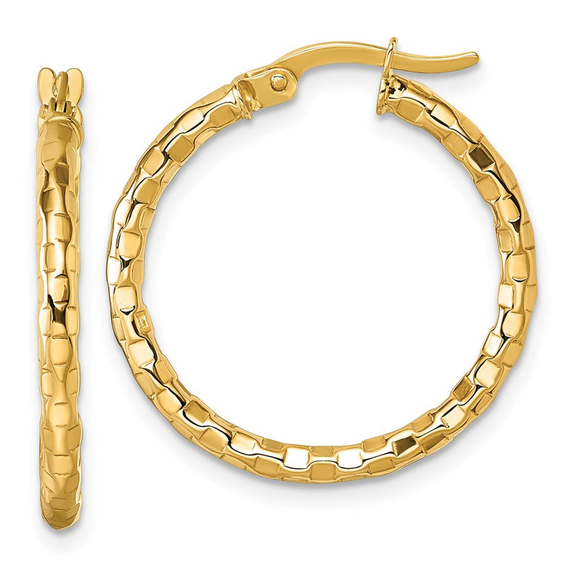 10K Yellow Gold 10K Polished And Textured 2.50 X 24mm Tube Hoop Earrings