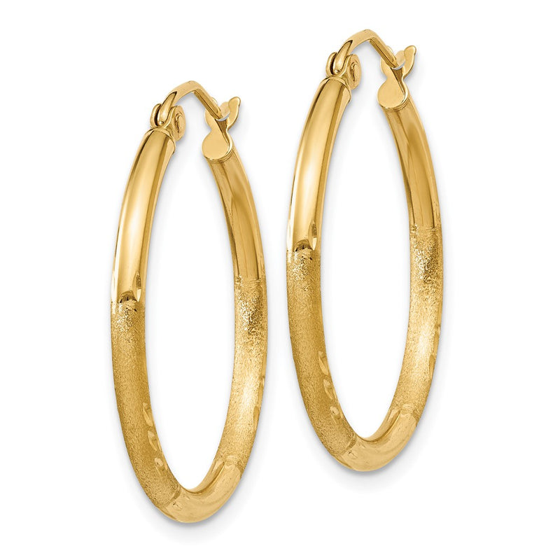 10K Yellow Gold Satin And Diamond-Cut 2mm Round Tube Hoop Earrings