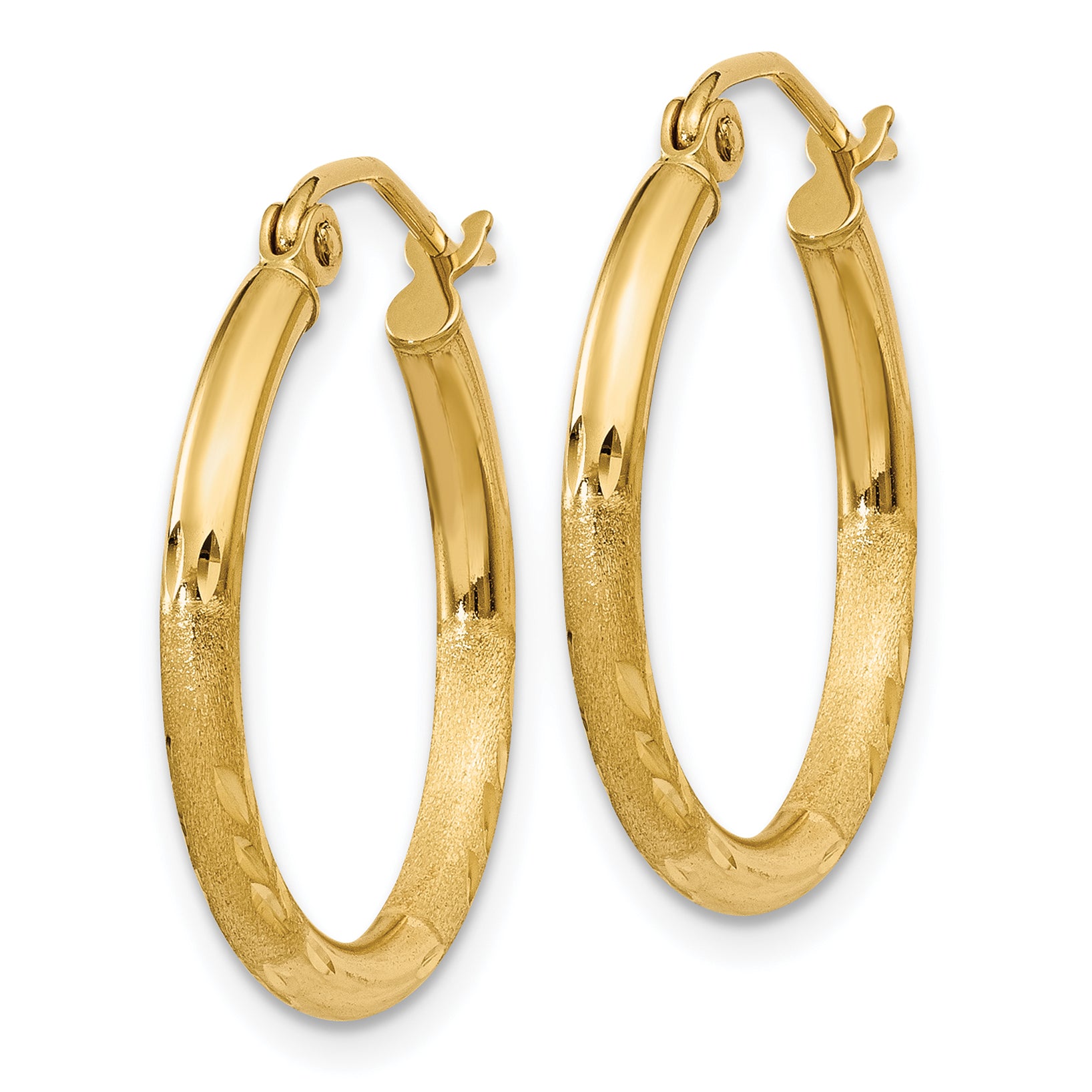 10K Yellow Gold Satin And Diamond-Cut 2mm Round Tube Hoop Earrings