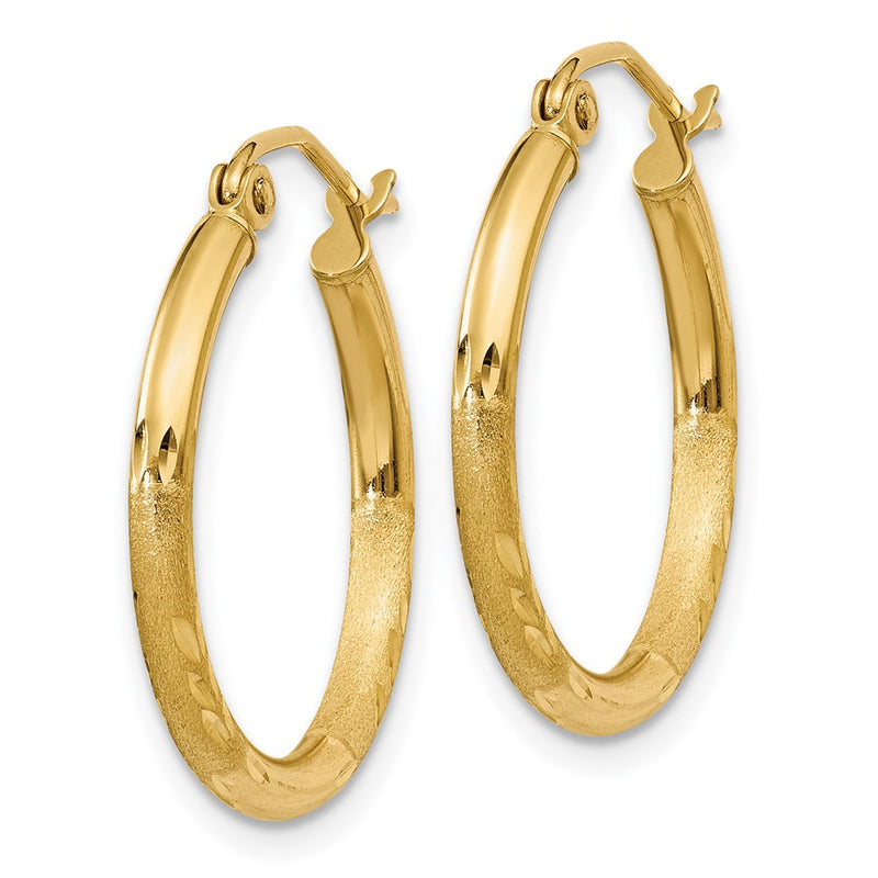 10K Yellow Gold Satin And Diamond-Cut 2mm Round Tube Hoop Earrings