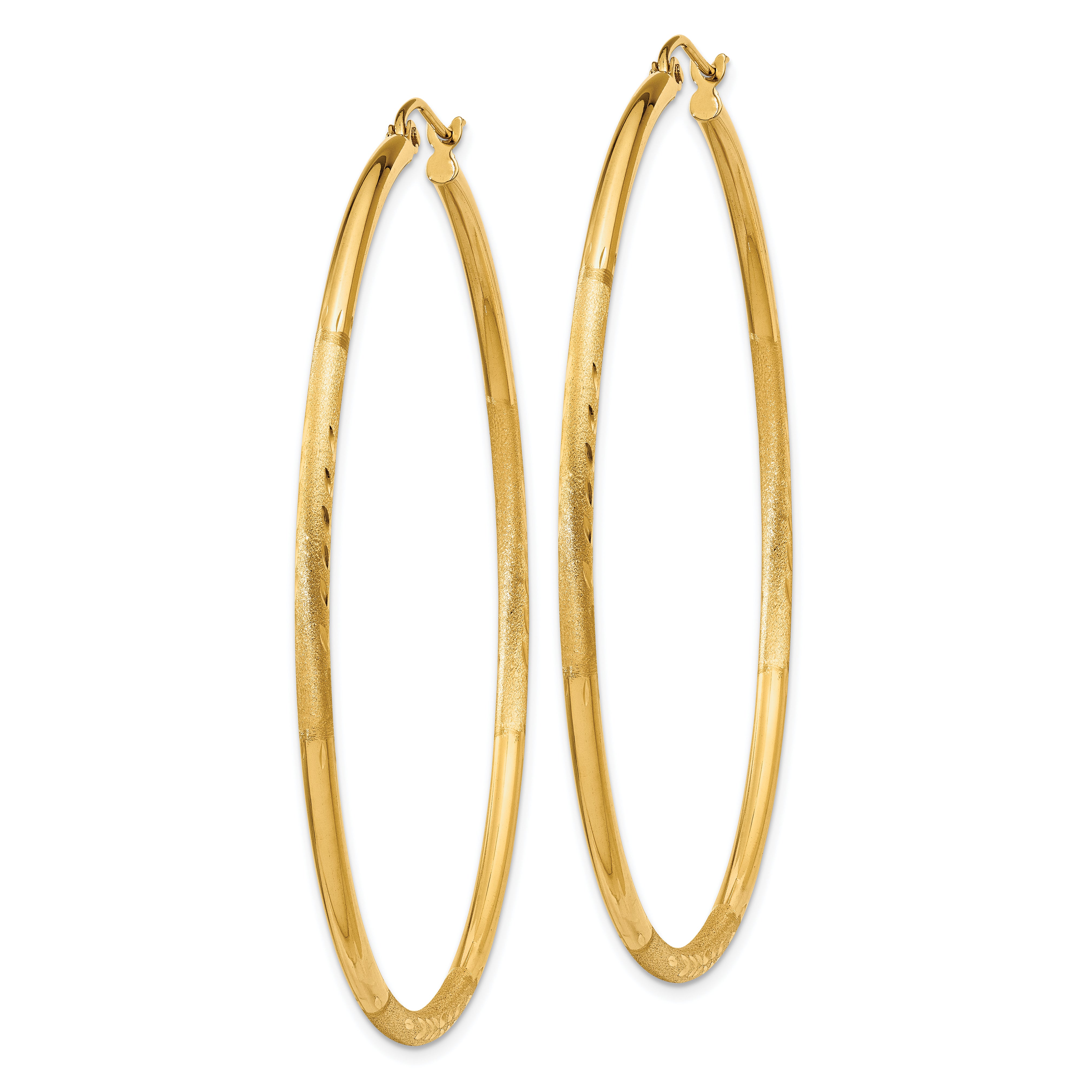 10K Yellow Gold Satin And Diamond-Cut 2mm Round Tube Hoop Earrings