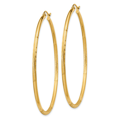 10K Yellow Gold Satin And Diamond-Cut 2mm Round Tube Hoop Earrings