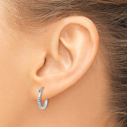10K White Gold Diamond-Cut 2mm Round Tube Hoop Earrings
