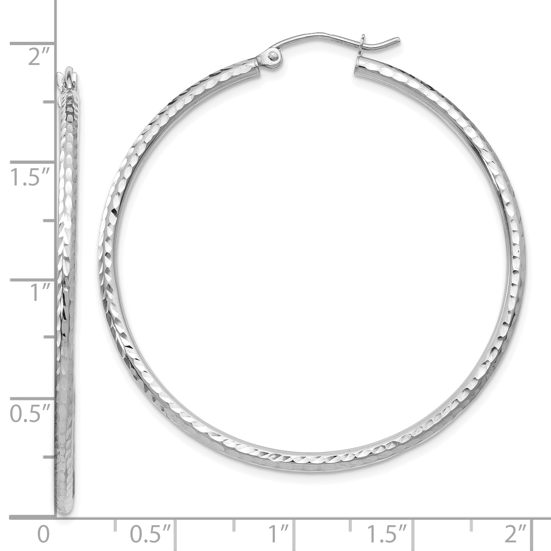 10K White Gold Diamond-Cut 2mm Round Tube Hoop Earrings