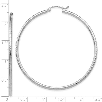 10K White Gold Diamond-Cut 2mm Round Tube Hoop Earrings