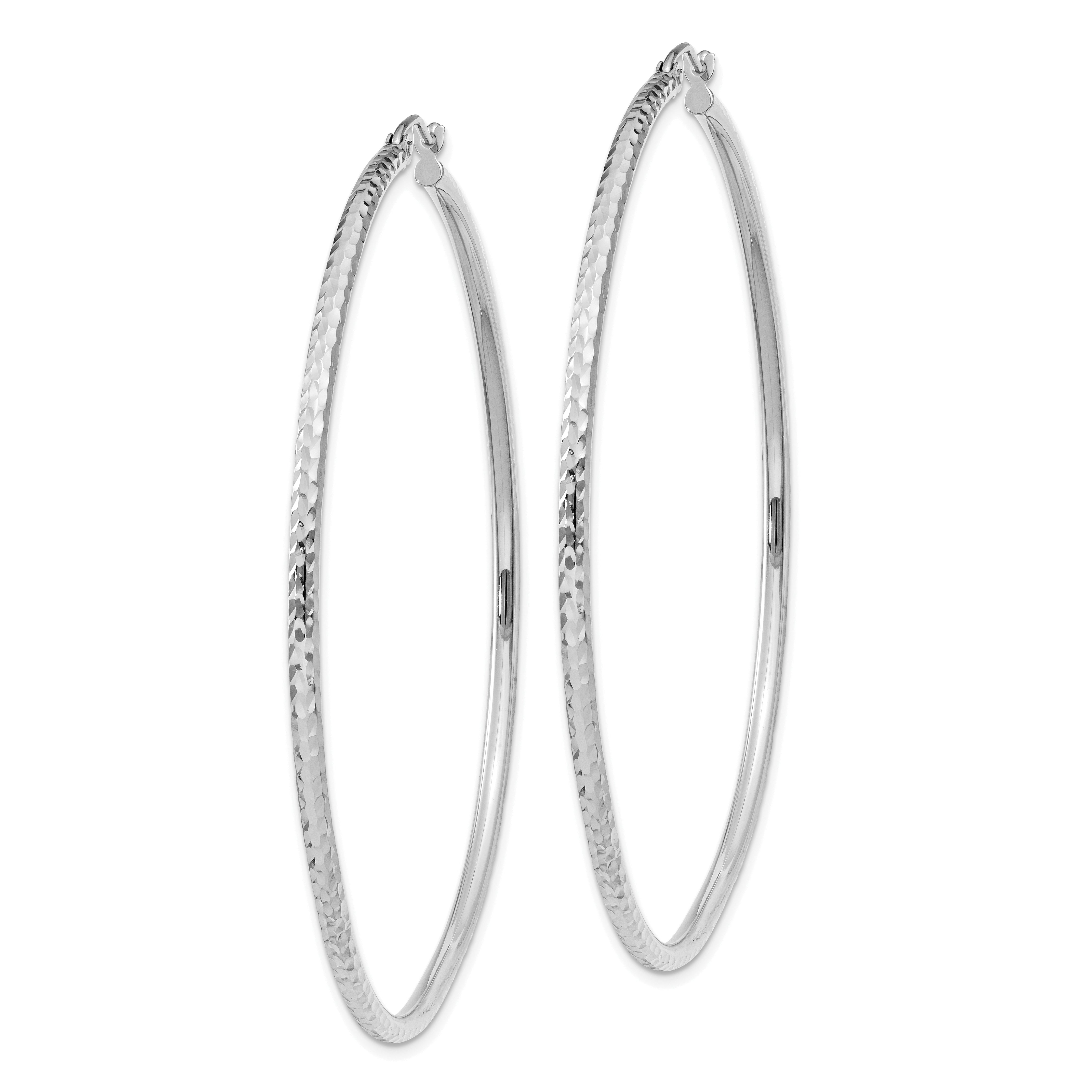 10K White Gold Diamond-Cut 2mm Round Tube Hoop Earrings