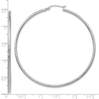 10K White Gold Diamond-Cut 2mm Round Tube Hoop Earrings