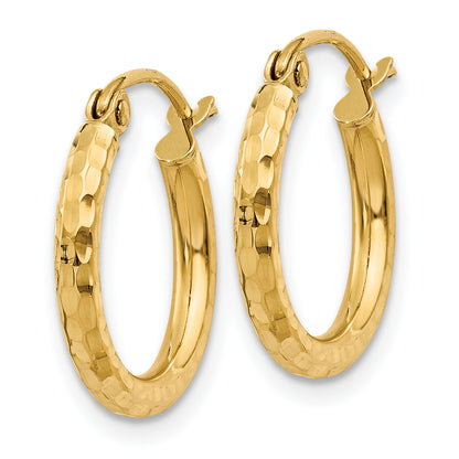 10K Yellow Gold Diamond-Cut 2mm Round Tube Hoop Earrings
