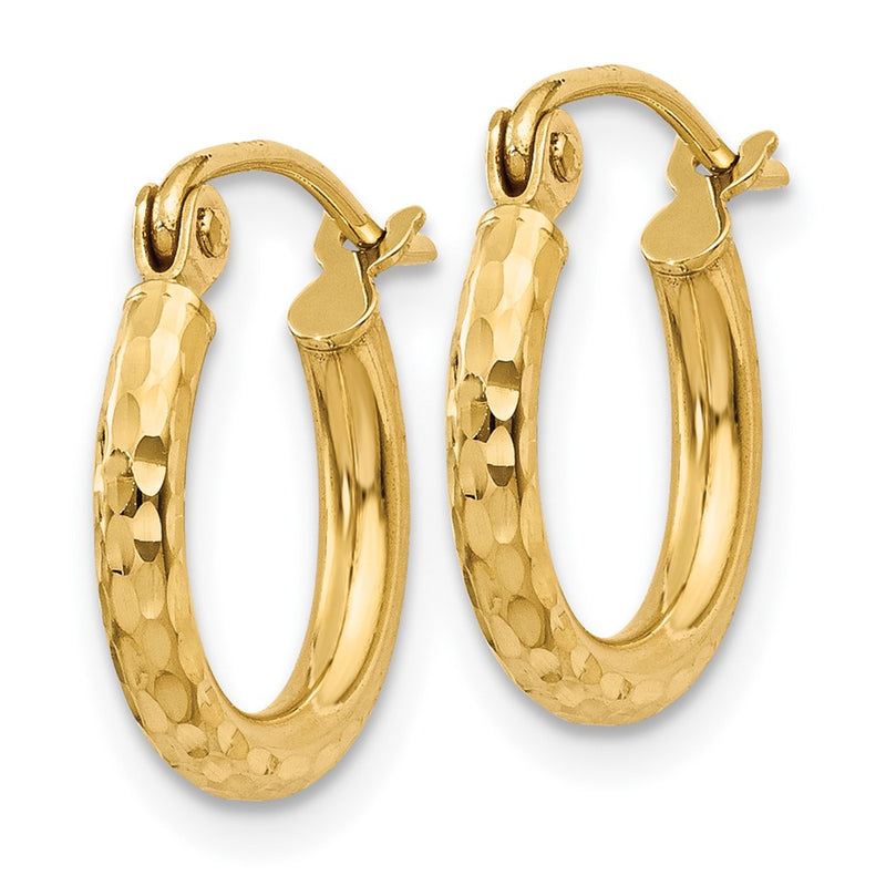10K Yellow Gold Diamond-Cut 2mm Round Tube Hoop Earrings