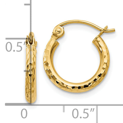 10K Yellow Gold Diamond-Cut 2mm Round Tube Hoop Earrings