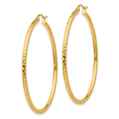 10K Yellow Gold Diamond-Cut 2mm Round Tube Hoop Earrings