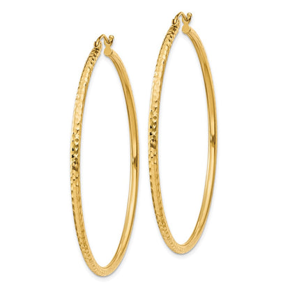 10K Yellow Gold Diamond-Cut 2mm Round Tube Hoop Earrings