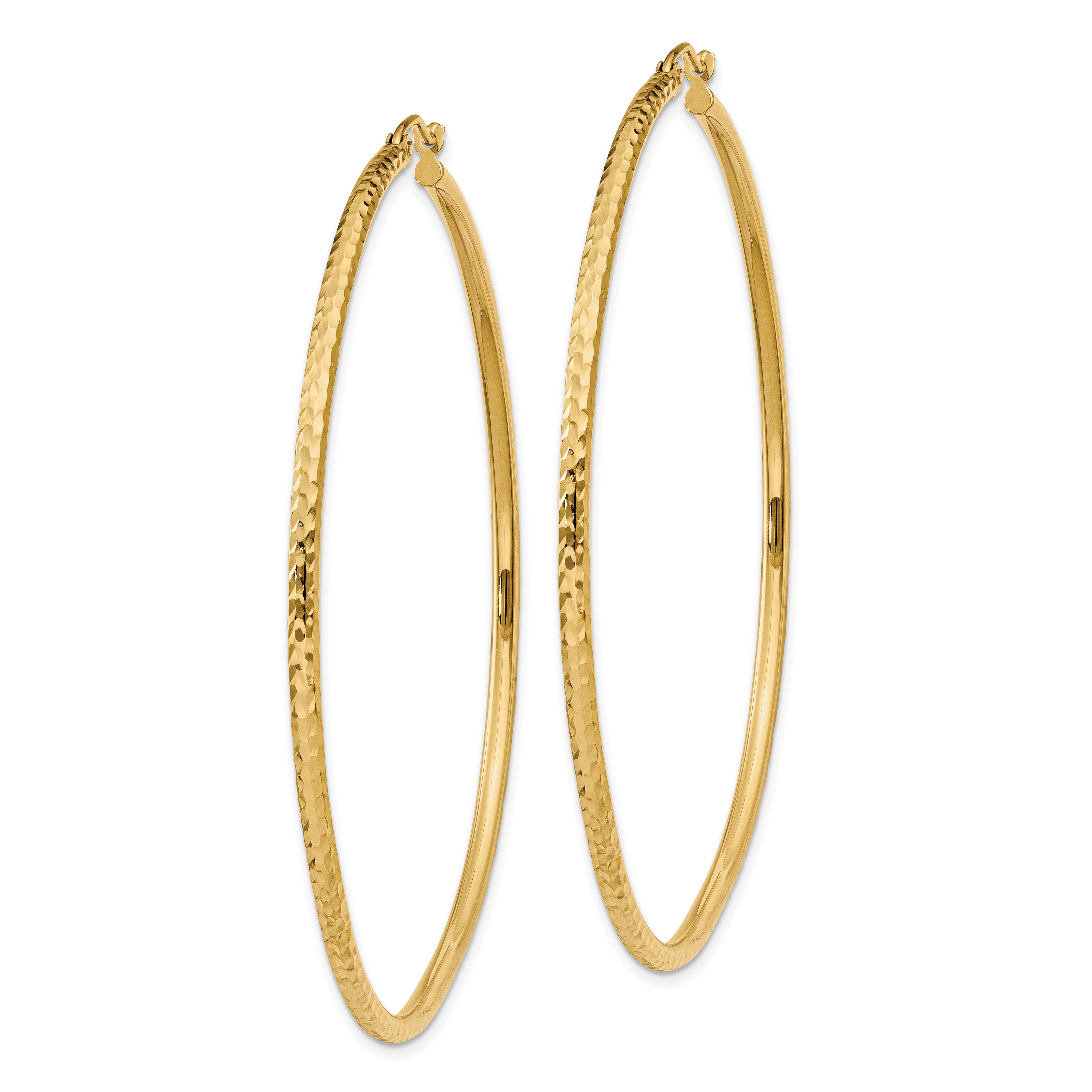 10K Yellow Gold Diamond-Cut 2mm Round Tube Hoop Earrings