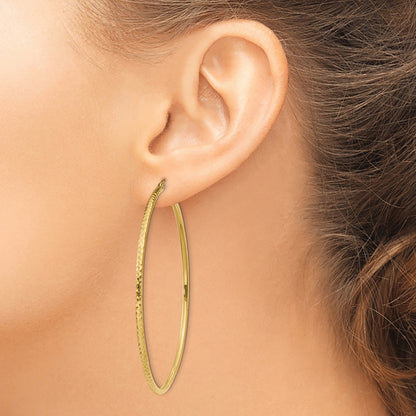 10K Yellow Gold Diamond-Cut 2mm Round Tube Hoop Earrings