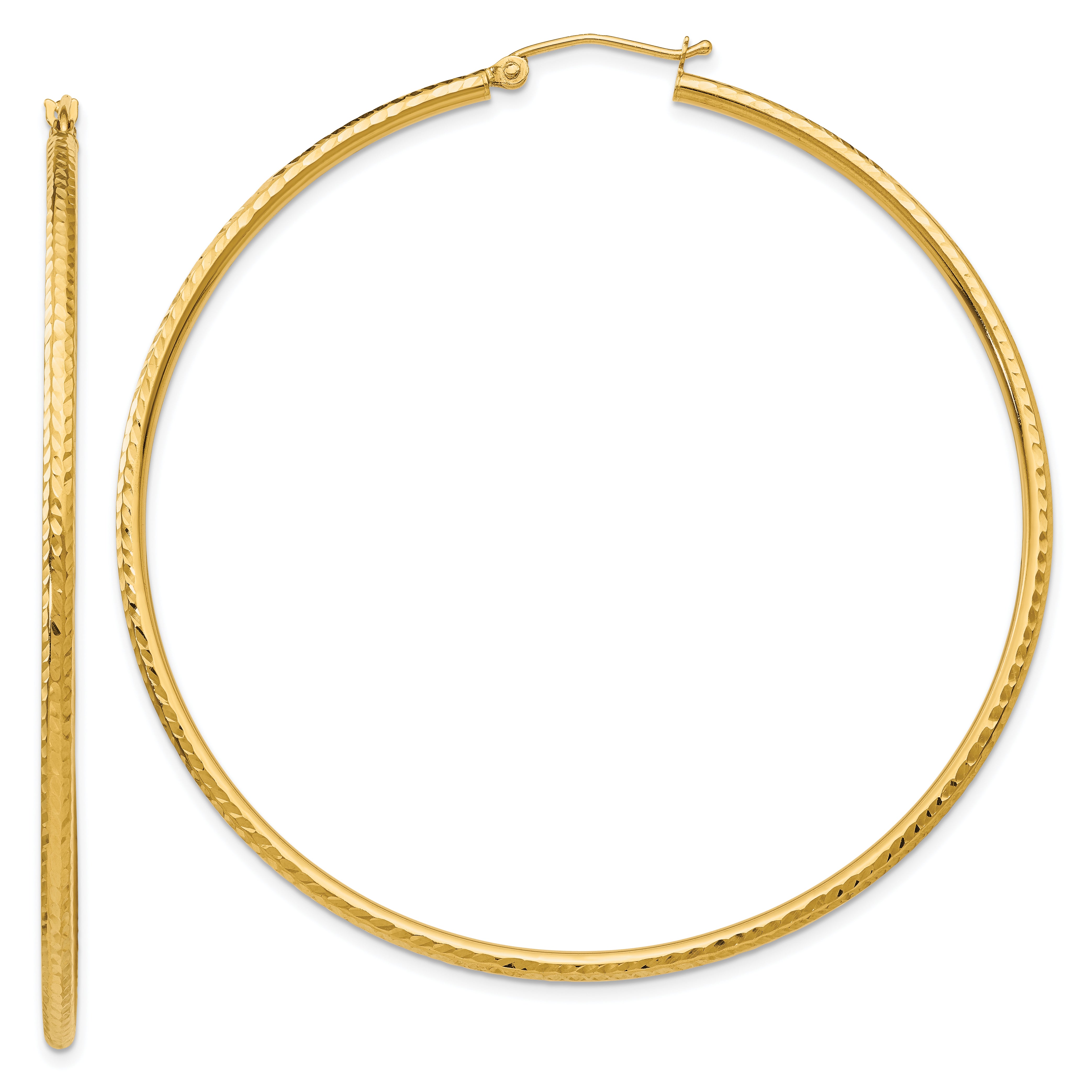 10K Yellow Gold Diamond-Cut 2mm Round Tube Hoop Earrings