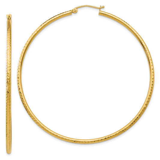 10K Yellow Gold Diamond-Cut 2mm Round Tube Hoop Earrings