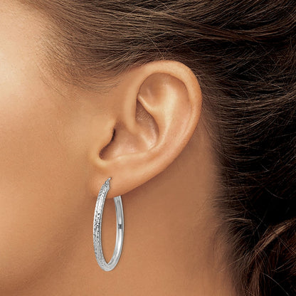 10K White Gold Diamond-Cut 3mm Round Hoop Earrings