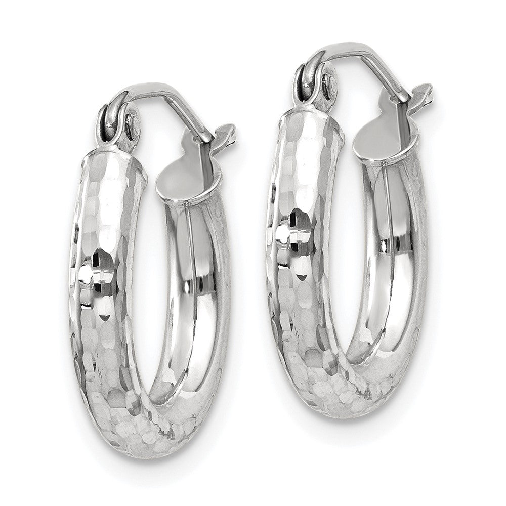 10K White Gold Diamond-Cut 3mm Round Hoop Earrings