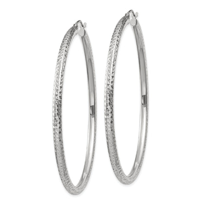 10K White Gold Diamond-Cut 3mm Round Hoop Earrings