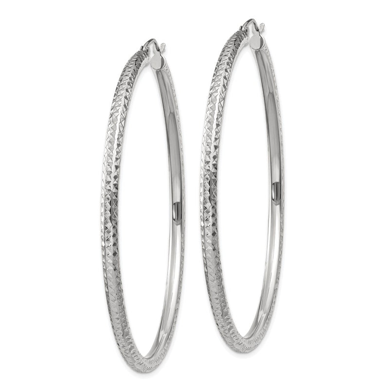 10K White Gold Diamond-Cut 3mm Round Hoop Earrings