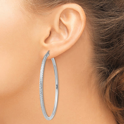 10K White Gold Diamond-Cut 3mm Round Hoop Earrings