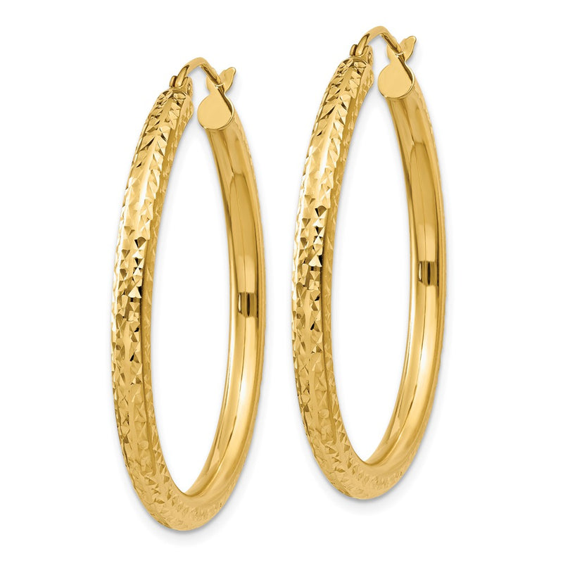 10K Yellow Gold Diamond-Cut 3mm Round Hoop Earrings