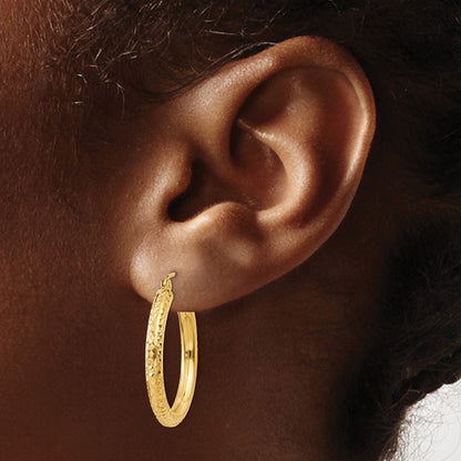 10K Yellow Gold Diamond-Cut 3mm Round Hoop Earrings