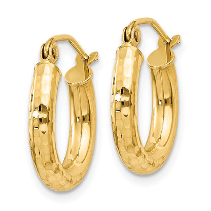 10K Yellow Gold Diamond-Cut 3mm Round Hoop Earrings
