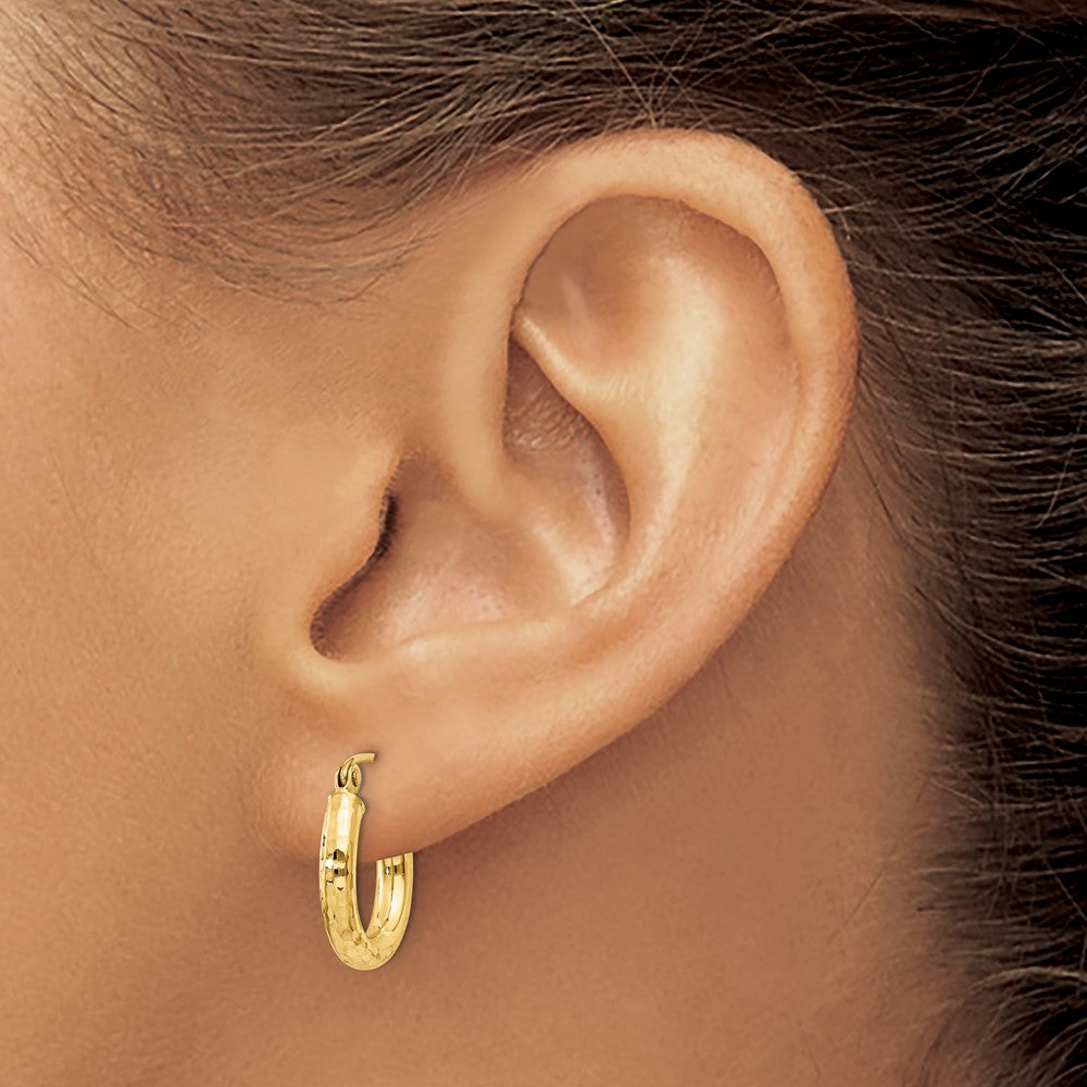 10K Yellow Gold Diamond-Cut 3mm Round Hoop Earrings