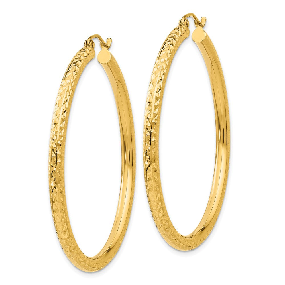 10K Yellow Gold Diamond-Cut 3mm Round Hoop Earrings